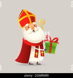 Niedliche Nikolaus oder Sinterklaas bringen Geschenke für Kinder - Vektor-Illustration Stock Vektor