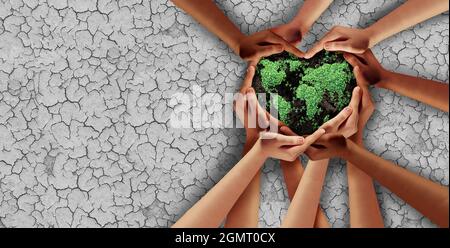 Den Planeten gemeinsam retten und den Erdtag feiern oder Klimaschutz und Landwirtschaft Sicherheit oder Ökologie Einheit als Herzhände. Stockfoto