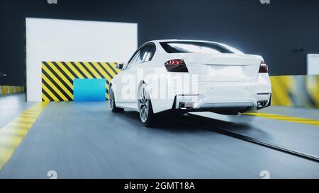 Generischer 3d-Crashtest. Zerstörung des Autos. 3d-Rendering. Stockfoto