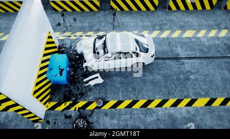 Generischer 3d-Crashtest. Zerstörung des Autos. 3d-Rendering. Stockfoto