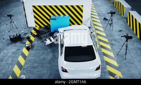 Generischer 3d-Crashtest. Zerstörung des Autos. 3d-Rendering. Stockfoto