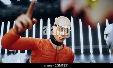 Roboter Crash Test Dummy und Mensch. Zukunftskonzept. 3d-Rendering. Stockfoto