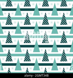 Muster aus abstrakten blauen Weihnachtsbäumen mit Streifen. Vektorgrafik Weihnachten Illustration. Stock Vektor