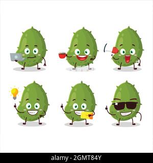Virus desease Cartoon-Figur mit verschiedenen Arten von Business-Emoticons. Vektorgrafik Stock Vektor