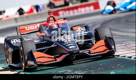 September 19 2021 Monterey CA, USA Team-Penske-Fahrer wird aus Runde 11 beim NTT Firestone Grand Prix von Monterey Race auf dem WeatherTech Raceway Laguna Seca Monterey, CA, Thurman James/CSM Power holen Stockfoto