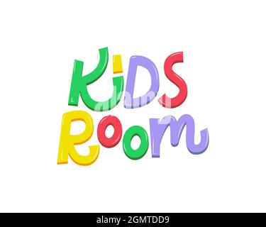 Aufkleber mit Vektorgrafiken für Kinderzimmer. Farbenfroher Text für Kinder im Cartoon-Stil Stock Vektor