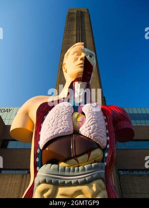 London, England 2012; Damien Hirsts anatomische Skulptur Hymn (1999C2005) ist umstritten, nicht zuletzt, weil sie eine überdimensionale Kopie davon zu sein scheint Stockfoto