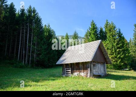 Berghütten in den slowenischen Alpen Stockfoto