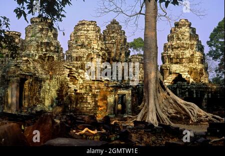 TA Phrom, Kambodscha - 19. Januar 2005; Ta Prohm ist ein bekannter Tempel in Angkor, Provinz Siem Reap, Kambodscha. Es wurde im Bayon-Stil gebaut, Largel Stockfoto