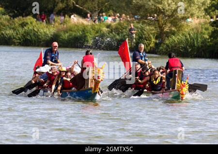 Abingdon, Oxfordshire, Großbritannien - 2012. September; der Dragon Boat Day ist eine seit langem etablierte, jährliche Spendenaktion, die auf und neben dem River T stattfindet Stockfoto