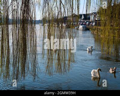 Abingdon, England - 6. März 2020 Saint Helen's Wharf ist ein bekannter Ort an der Themse, direkt oberhalb der mittelalterlichen Brücke bei Abingdon-o Stockfoto