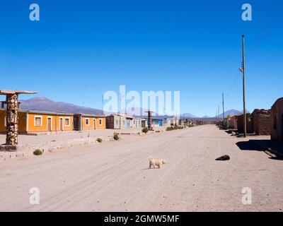 San Cristobal im bolivianischen Altiplano - 24. Mai 2018: Zwei Menschen in Schuss. Das bolivianische Altiplano ist ein harter Ort. Die meisten befinden sich über 4200 m (14,0 Stockfoto