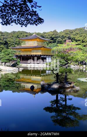 Kyoto, Japan - 2. November 2011 Kinkaku-ji, der Tempel des Goldenen Pavillons ist ein sehr geliebter Zen-buddhistischer Tempel in Kyoto. Inmitten eines atemberaubenden, von Menschen geschafften Stockfoto