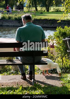 Abingdon, England - 13. September 2020; drei Personen in Schuss, Hauptmotiv von hinten gesehen. Jetzt ist hier eine gemütliche und typisch englische Szene Stockfoto