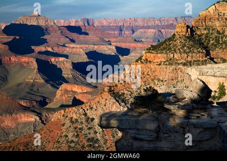 Arizona, USA - 2008. Juni; Mather Point des Grand Canyon am späten Nachmittag. Der Südrand des Grand Canyon bietet einen der spektakulärsten sce Stockfoto