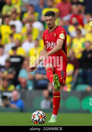 Craig Cathcart aus Watford - Norwich City / Watford, Premier League, Carrow Road, Norwich, Großbritannien - 18. September 2021 nur zur redaktionellen Verwendung - es gelten DataCo-Einschränkungen Stockfoto