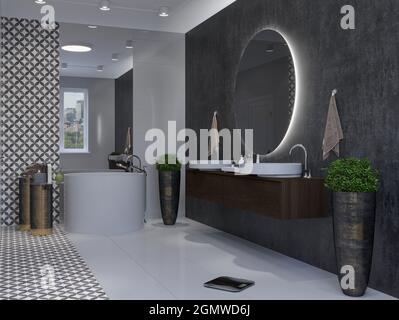 Moderne Badezimmerausstattung. 3d-Rendering-Modell. Stockfoto