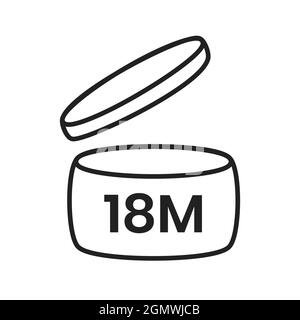 18m Zeitraum nach dem Öffnen pao Symbol Zeichen flach Stil Design Vektor Illustration isoliert auf weißem Hintergrund. Stock Vektor