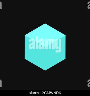 Türkisfarbener 3D-Würfel auf schwarzem Hintergrund. Einfaches, Elegantes Isoliertes Element. Vektorgrafik Stock Vektor