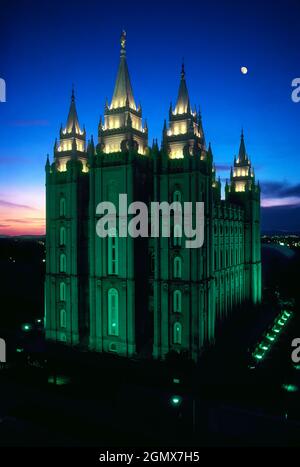 Salt Lake City, Utah - 1986. Juni; Was passiert, wenn Showbusiness auf Religion trifft; die gigantuanische Mormon Tabernacle Church in Salt Lake City, Utah, VI Stockfoto