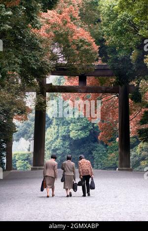 Tokio, Japan - 6. November 2005 der Meiji-Schrein befindet sich in Shibuya, dieser schintoistische Schrein ist den deified Geistern von Kaiser Meiji und seinem gewidmet Stockfoto