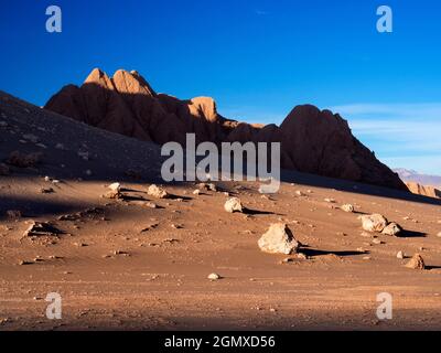 Tal des Mondes, Chile - 26. Mai 2018 das spektakuläre El Valle de la Luna (Tal des Mondes) befindet sich in der Wüste ChileÕs Atacama, der trockensten Pl Stockfoto