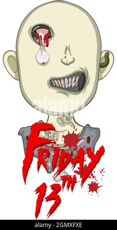 Freitag 13 halloween Text Design mit gruseligen Zombie Illustration Stock Vektor