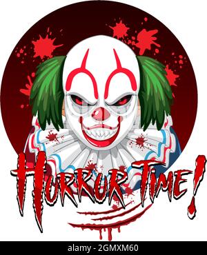Horror Time Abzeichen mit zwei gruseligen Clowns Illustration Stock Vektor