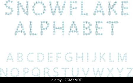 Snowflake-Alphabet. Einfache Zeilenbuchstaben. Festlicher Text für Neujahr und Weihnachten Stock Vektor