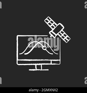 Kreideweißes Satellitensymbol auf dunklem Hintergrund Stock Vektor