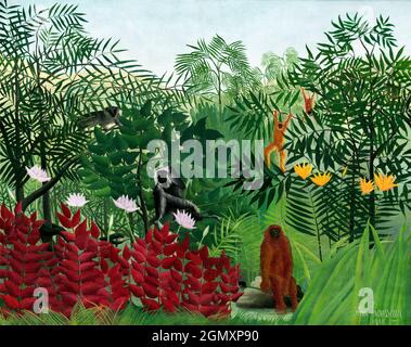 Tropical Forest with Monkeys (1910) von Henri Rousseau. Stockfoto