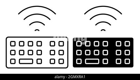 Lineares Symbol. Wi-Fi-Tastatur für Personal Computer. Symbole auf den Tastaturtasten. Einfacher Schwarz-Weiß-Vektor auf weißem Hintergrund isoliert Stock Vektor