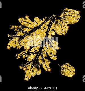 Vector goldener Luxus Eiche Blatt Druck auf schwarz. Stock Vektor