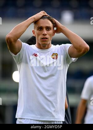 Verona, Italien. September 2021. Riccardo Calafiori (Roma) während Hellas Verona FC vs AS Roma, Italienische Fußballserie A Spiel in Verona, Italien, September 19 2021 Quelle: Independent Photo Agency/Alamy Live News Stockfoto