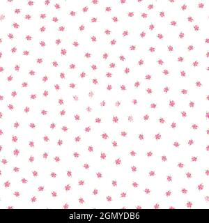 Ditsy Sakura Blüte nahtlose Vektor-Muster Hintergrund. Verstreute Kirschblüten hinterlassen einen rosa weißen Hintergrund. Feminine dichte Wiederholung floralen botanischen Stock Vektor