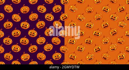 Zwei Nahtlose Halloween Kürbisdesigns Für Holiday Party Feier Vektor Hintergrund Kunst Set Stock Vektor