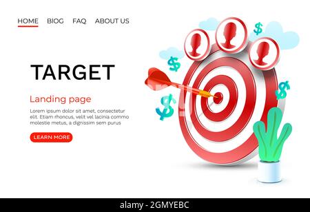 Zielseite für die Zielfinanzierung, Bannersymbol für Business 3d. Vektorgrafik Stock Vektor