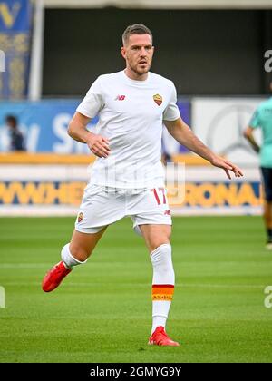 Verona, Italien. September 2021. Jordan Veretout (Roma) während des Fußballspiels Hellas Verona FC vs AS Roma in Verona, Italien, September 19 2021 Quelle: Independent Photo Agency/Alamy Live News Stockfoto