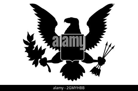 Silhouette des Großen Siegels der Vereinigten Staaten. Isoliert auf weißem Hintergrund Stock Vektor