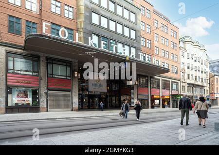 Oslo, Norwegen. September 2021. Die Außenansicht des Folke Teater Passasjen im Stadtzentrum Stockfoto