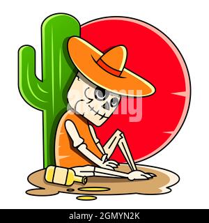 Lustiges Poster Day of the Dead, buntes Skelett und Totenkopf, mit einem flachen Stil, der Name Stock Vektor