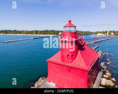 Foto des Sturgeon Bay North Pierhead Lighthouse, Lake Michigan, Sturgeon Bay, Wisconsin, USA. Stockfoto