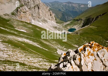 Nationalpark Monti Sibillini, Landschaft, Lago di Pilato, Montemonaco, Marken, Italien, Europa Stockfoto