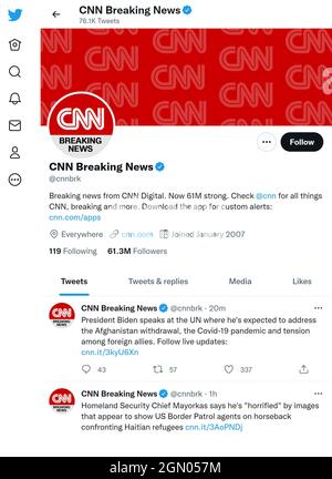 Twitter-Seite (September 2021) von CNN Breaking News Stockfoto