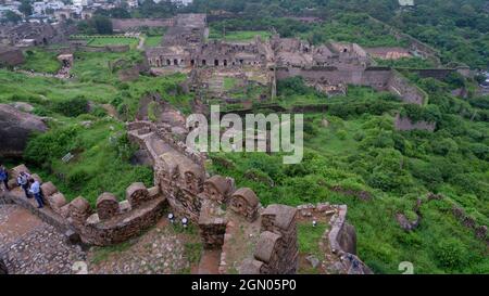 5. September 21, Golkonda Fort, Hyderabad, Indien. Luftaufnahme des Inneren des historischen Golkonda Fort Stockfoto