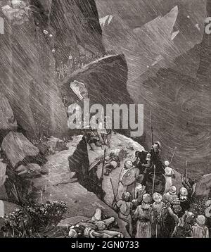 Hannibal führte seine karthagische Armee über die Alpen und nach Italien, 218 v. Chr. während des Zweiten Punischen Krieges. Aus Cassells Illustrated Universal History, veröffentlicht 1883. Stockfoto
