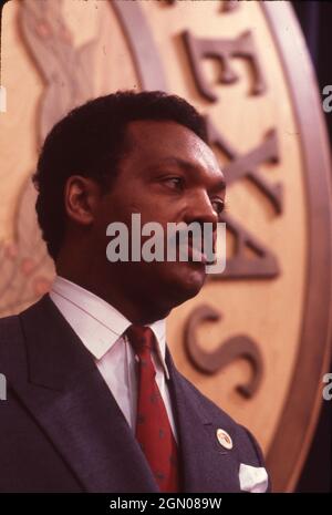 Austin Texas USA, 1988: Der schwarze Bürgerrechtler JESSE JACKSON, der zum zweiten Mal für die Nominierung der Demokraten als Präsident kandidiert, tritt im Texas Capitol auf. ©Bob Daemmrich Stockfoto