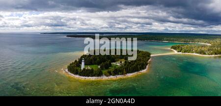 Foto des Cana Island Lighthouse, Cana Island County Park, Door County, Wisconsin, USA. Stockfoto