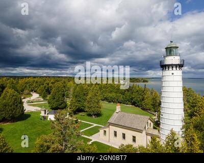Foto des Cana Island Lighthouse, Cana Island County Park, Door County, Wisconsin, USA. Stockfoto
