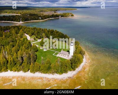 Foto des Cana Island Lighthouse, Cana Island County Park, Door County, Wisconsin, USA. Stockfoto